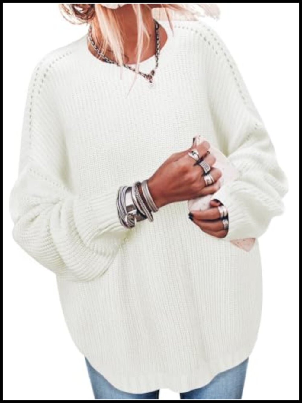 Oversized Ribbed Knit Crew Neck Tunic Pullover Long Sleeve Women's Sweater